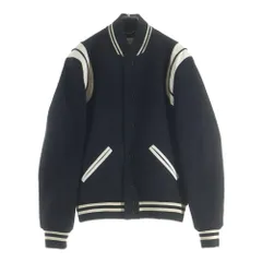 SAINT LAURENT PARIS (サンローランパリ) TEDDY JACKET テディジャケット レザートリムウールスタジアムジャンパー ブルゾン ブラック 354718 Y180Wのサムネイル