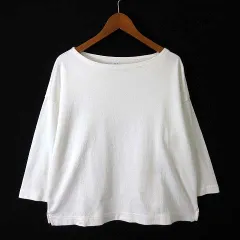 無印良品 良品計画 太番手 天竺編み ボートネック 7分袖 Tシャツ カットソー オーガニックコットン ドロップショルダー XS-S オフ白