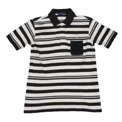 フレッドペリーFRED PERRY ポイント刺繍パイルポケットボーダーポロシャツ 黒オフXS