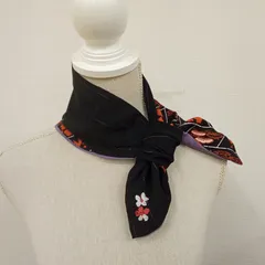 着物リメイク　スカーフ　和風花柄　(ハンドメイド)  A2OM4-3