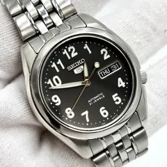 【稼働/純正ベルト】SEIKO 5セイコー ファイブ SNK381K1 腕時計 デイデイト ブラ文字盤 裏スケ メンズ