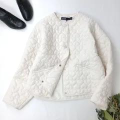 ZARA ザラ ハート ノーカラー キルティングジャケット 中綿 オフホワイト L (37Y＋0880)26F