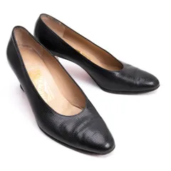 サルバトーレフェラガモSalvatore Ferragamo リザードエンボスレザーパンプス 黒23.5位