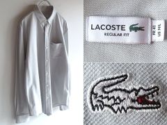 美品】ラコステ リネン混 白ワニ 鹿の子 長袖ボタンダウンシャツ 白 M
