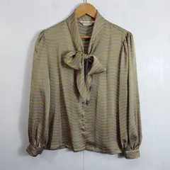 Pierre Balmain ピエールバルマン 波模様 ボウタイ 長袖 ブラウス キレイ目 ポリエステル グレー イエロー D74のサムネイル
