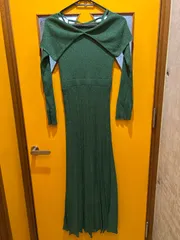 Y【Y4-89】◇ LILY BROWN    サイズF    ロングカットソーワンピース　緑色　ラメ入り　レディース