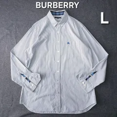 【👌値下げ交渉受付中】BURBERRY LONDON 春 ボタンダウンシャツ 長袖 ストライプ ノバチェック コットン L ネイビー バーバリーロンドン