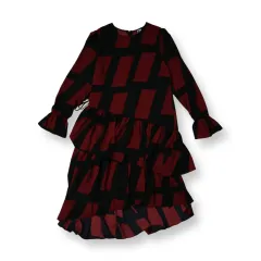 チェック アシンメトリー パータン 長袖 ロング ONE PIECE