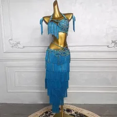 新品 未使用 競技用 練習用  ベリーダンスの高級ドラムパフォーマンス衣装 ステージ衣装女性用 ブルー M/L