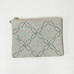 ミニポーチ【七宝つなぎ 青系】刺し子・綿麻・帆布