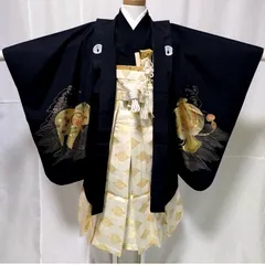 七五三　男の子　5歳　着物　袴、羽織、長襦袢、小物、 フルセット W-7