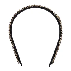 シャネル CHANEL ココマークカチューシャ AB6143 ヘアバンド レザー ブラック 黒 ゴールド金具 レディース 刻印あり【中古】【ABランク】