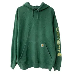 メキシコ製 Carhartt プリントスウェット パーカー L グリーン カーハート プルオーバー フーディー アームプリント 秋物 a804-5185