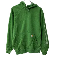 メキシコ製 Carhartt プリントスウェット パーカー S グリーン カーハート プルオーバー フーディー アームプリント 秋物 a804-5192