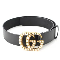 グッチ レザー GGマーモント ダブルG パール ベルト 453260 ブラック 75cm【中古】