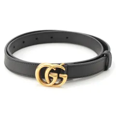 グッチ レザー GGマーモント ダブルG スリム ベルト 409417 ブラック 75cm【中古】