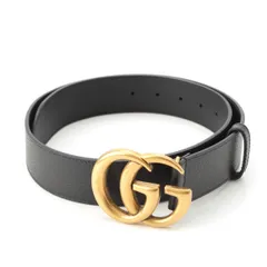 グッチ レザー ダブルGバックル ロゴ ベルト 525040 ブラック×ゴールド 90【中古】