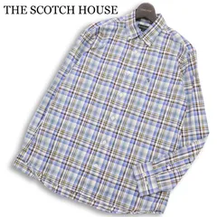 THE SCOTCH HOUSE スコッチハウス 通年★ 長袖 チェック柄 ロゴ刺繍 ボタンダウン シャツ Sz.XL メンズ 大きいサイズ