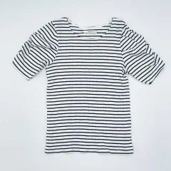 OPAQUE.CLIP　オペークドットクリップ　ギャザースリーブカットソー　ホワイト・ブラック　38/Mサイズ　□〇