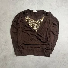 Y2k ヒョウ柄 長袖トップス レオパード切替 豹柄 チェーン ビーズ 平成ギャル