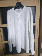 ユニクロ 白 ワッフル ヘンリーネック 長袖Tシャツ XL