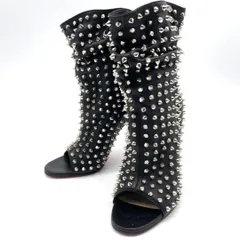 クリスチャンルブタン Christian Louboutin スパイクスタッズ レザー ロングブーツ ピンヒール ブラック レッドソール オープントゥ ハイヒール 37 レディース エッジィ モード 高級感 ラグジュアリー 美脚  パーティー ドレスアップ