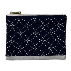 ミニポーチ【七宝つなぎ 紺色生地×白】刺し子・綿麻・帆布