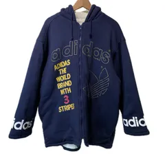 【中古】　adidas　ジップアップパーカー　80s vintage　80年代　フーディ　裏地ボア　キルト　ブランドロゴ　トレフォイル　デサント社　ASC-5101　日本製　古着　/1904