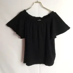 M1-02830 【Women】 GU ジーユー オフショルダーカットソー (M)/黒 K-夏