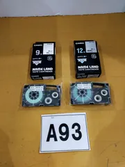 A93 CASIOネームランド9mm強粘着 白テープ&12mm強粘着 透明テープのサムネイル