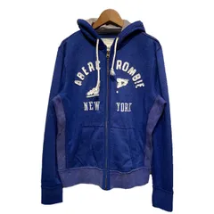 【中古】　Abercrombie&Fitch　ジップアップパーカー　フーディ　フード　フルジップ　裏起毛　ダブルパーカー　ブランドロゴ　ワッペン　サイドポケット　アメカジ　古着　/1589