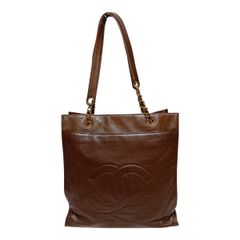 シャネル ラムスキン ココマーク ショルダー トート バッグ ブラウン CHANEL - シャネル ラムスキン ココマーク ショルダー トート バッグ
