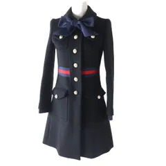 【ドンドン見直し】極美品◎正規品 伊製 GUCCI グッチ 448610 レディース 棒タイ付き グログランウェブネック インタロッキングGボタン付き コート 黒 36のサムネイル