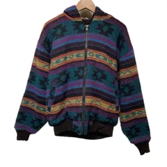 【中古】　WOOL RICH　ジップアップパーカー　80s vintage　80年代　フーディ　フルジップ　フード　ウール　ナイロン　裏地フリース　総柄　ネイティブ柄　USA製　アメカジ　古着　/0157