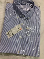 UNIQLO ファインクロス コンフォート ストライプシャツ  長袖  ブルー