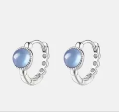 【再入荷！】 高見え 高級感 おしゃれ 上品 ジルコニア フープピアス リングピアス ブルー シルバー ピアス