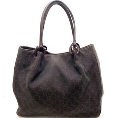 良品 GUCCI シマ インターロッキング レザートートバッグ ブラウン GG