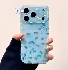ブルー小魚柄 iPhoneケース かわいい スマホケース iPhone17ProMax / 16 / 15対応