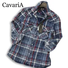 【新品 未使用】 CavariA キャバリア 春夏★ 7分袖 USED加工 デニム チェック ウエスタン シャツ Sz.46 メンズのサムネイル