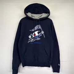 古着 チャンピオン Champion パーカー プルオーバー スウェット プリントロゴデザイン フーディ S  ネイビー メンズ