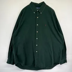 古着 ラルフローレン RALPH LAUREN 長袖シャツ ボタンダウン ワンポイントロゴ オックスフォード 大きいサイズ XL  グリーン メンズ