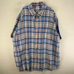 古着 ブルックスブラザーズ Brooks Brothers 半袖シャツ ボタンダウン リネン 2XL  ブルー系 チェック メンズ
