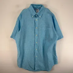 古着 ブルックスブラザーズ Brooks Brothers 半袖シャツ ボタンダウン リネン L  ブルー系 無地 メンズ
