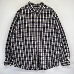 古着 90's/90年代 エディー・バウアー Eddie Bauer 長袖シャツ チェック柄 胸ポケット 白タグ アウトドア L  ネイビー メンズ