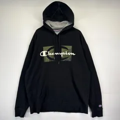 古着 チャンピオン Champion パーカー スウェット プルオーバー プリントロゴ フーディ 大きいサイズ XL  ブラック メンズ