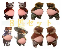 8匹セット - おなかぷにぷに3Dシール、やみつき触感、猫＆犬（ねこ／いぬ）、マシュマロスクイーズタイプ、癒しグッズ、デコレーション用・シール帳用ステッカー