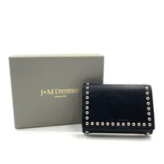 ■極上美品■J&M DAVIDSON  ジェイアンドエムデヴィッドソン　スタッズ付きスモールウォレット　三つ折りミニ財布　レザー　本革　ブラック　シルバー金具　箱付き　ユニセックスのサムネイル