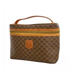 【6da0716】セリーヌ バニティバッグ マカダム PVC ブラウン ゴールド金具【中古】レディース