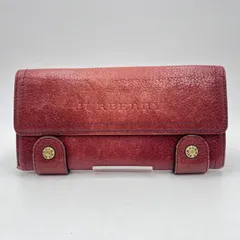 BURBERRY（バーバリー） 長財布 ロングウォレット がま口 二つ折り レザー レッド ゴールド金具 レディース 【中古】