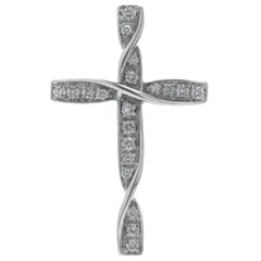 K18WG ホワイトゴールド トップ ダイヤモンド ツイスト クロス 十字架 モチーフ 【新品仕上済】【zz】【中古】